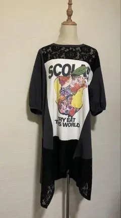 ScoLar 墨グレー　レースのプリントチュニック　サイズM 極美品☆のサムネイル