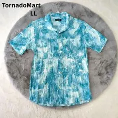 美品　トルネードマート　開襟シャツ　LL　サテン　薔薇　青　グラデーション