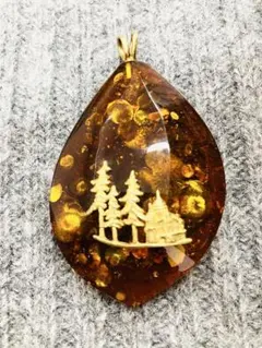 k18 琥珀24.1gアンバー ペントップ 大振り 18金 グリッター 刻印 茶