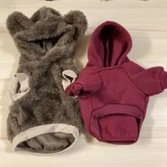 犬服セット 茶色と赤のフード付き　XSサイズ