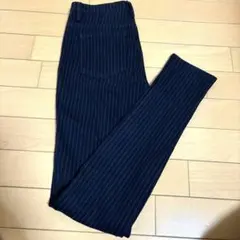 ユニクロUNIQLOレギンスパンツS ネイビーストライプ