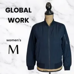 美品✨【グローバルワーク】MA-1ブルゾン　ナイロン　中綿　防寒　ネイビー　M