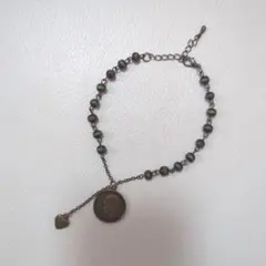 【フォロー割5%オフ❗️】アンクレット　アンティーク　メダル　ハート　ビーズ　緑