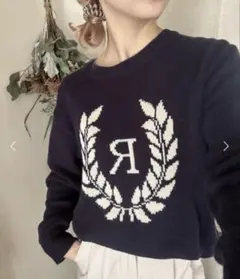 nuguラウンドネックニット ロゴニット イニシャル ネイビー