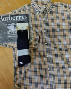 ノバチェック柄の長袖ＢＤシャツと靴下ビニール製袋セット