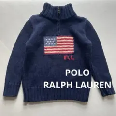 【美品】ラルフローレン　ハーフジップセーター　110 アメリカ国旗　ネイビー