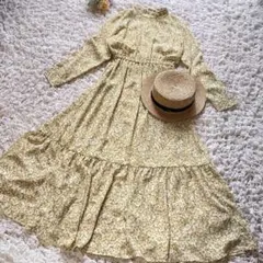 GU フラワープリント　スタンドカラー　ワンピース【M】 花柄