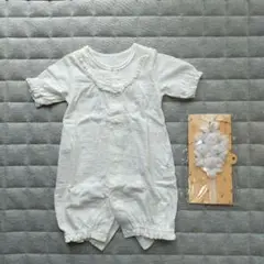 セレモニードレス　ホワイトロンパース 60㎝ ヘアアクセサリー付き