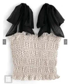 アイボリーと黒リボンのキャミソール dk1117