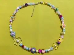 カラフルフラワー ビーズネックレス
