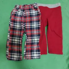 チェック柄と赤のパンツセット