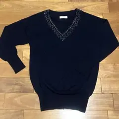 【美品】FRAMWORK ネイビー Vネック セーター ビジュー付き