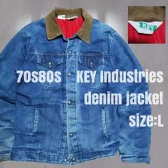 70s80s USA製 KEY デニムジャケット 襟コーズ 赤キルト L 雰囲気