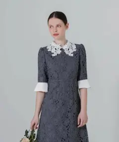 Leja 花柄レースカラースパンコールAラインドレス ブルー　S