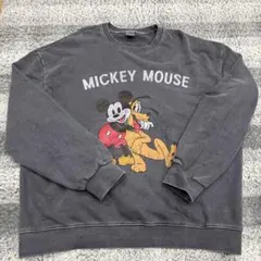 ディズニートレーナー　スエット　かすれプリント　古着風　チャコールグレー