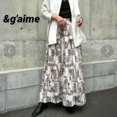 &g'aime　アート柄プリーツスカート　ウエスト後ゴム　レザー　モード　Fのサムネイル