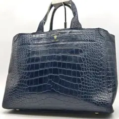 ADMJ トートバッグ クロコダイル型押し ネイビー 肩掛け A4収納 自立