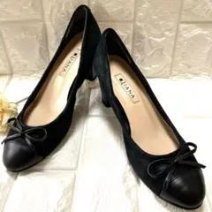 ✅ダイアナ❤️リボン✨スエード❤️ラメ✨チャンキーヒール❤️ラウンドトゥ✨黒❤️23‼️