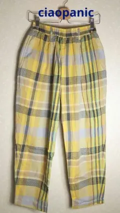 【ciaopanic】チェック柄ワイドテーパードイージーパンツ イエロー
