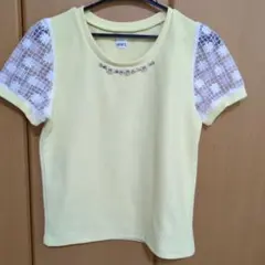 HERE'S ビジュー付き 半袖カットソー レース袖 イエローのサムネイル