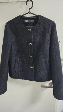 ZARA ブラック ノーカラージャケット