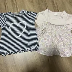 プティマイン　女の子　半袖　Tシャツ　チュニック　花柄　ストライプ