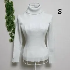 エニィスィス・S 長袖 タートルネック ニット ホワイト ラメ ウール混