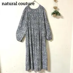 natural couture 小花柄シャーリングロングワンピース モノトーンF