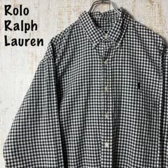 ラルフローレン チェック 長袖シャツ ブラック ホワイト アメリカ古着