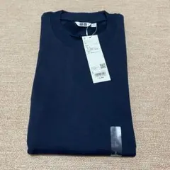 Lサイズ エアリズムコットンクルーTシャツ 長袖 ユニクロU ネイビー ブルー