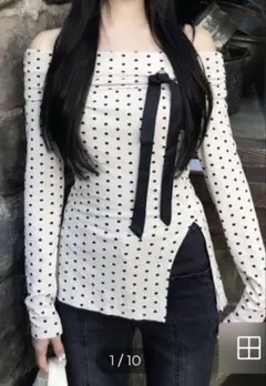 ドット柄 オフショルダー トップス