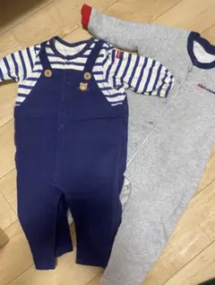 ミキハウス ストライプオーバーオールとカバーオールセット