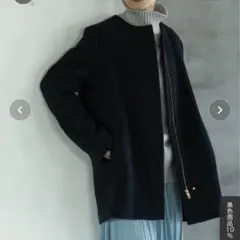 OPAQUE.CLIP ノーカラーコート/ネイビー 40 ウールカシミアMIX