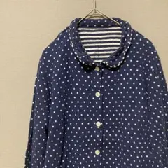 ワコール　前開きパジャマ上着(L)ネイビー　水玉　ストレッチコットン100%