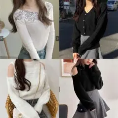 冬物まとめ売り♡GRL黒白ニットトップス・カーディガン4着セット