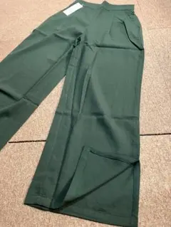 ダークグリーン ワイドパンツ ゴムウエスト L