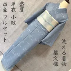 絽 紗　盛夏　小紋　フルセット　着物　洗える着物　葉文様　V1