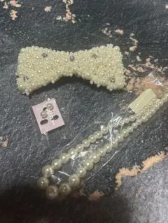 結婚式　小物　新婦　パールビーズとクリスタルのヘアアクセサリーセット