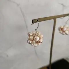 ハンドメイド コロコロピアス(Silver) 淡水パール ホワイト&ピンク