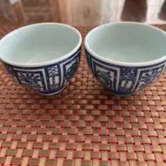 青白花柄湯飲み2個セット