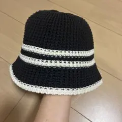 ニットバケットハット クロシェハット クラッシャーハット 黒 白 古着 Y2K