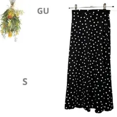 【ジーユー GU】シフォン ロングスカート フレア ドット柄 水玉 S 黒