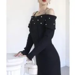 【新品】ロイヤルパーティー オフショルダーパールニットマーメイドワンピース