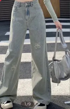 リボンデニムパンツ　シーイン