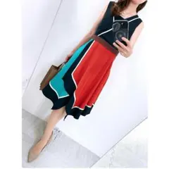 【美品✨】定価 27,000円❤️ラブレス✨サイズ34✨カラーブロックワンピースのサムネイル