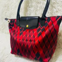 極美品 ロンシャン LONGCHAMP プリアージュトートバッグ　チェック柄　赤のサムネイル