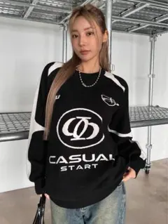 CASUAL START ロゴ入り 長袖ニット ブラック DAZY