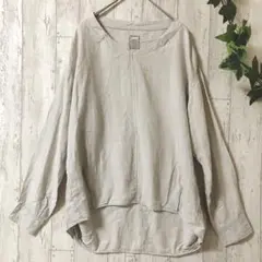 URBANRESEARCHDOORSリネン100% Vネック ブラウスグレージュ