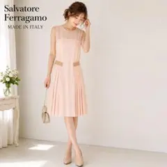 美品 サルバトーレフェラガモ　シルク 切替タックワンピース 38 シフォンのサムネイル