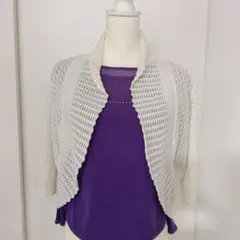 透かし編みホワイトカーディガン 五分袖　Lサイズ